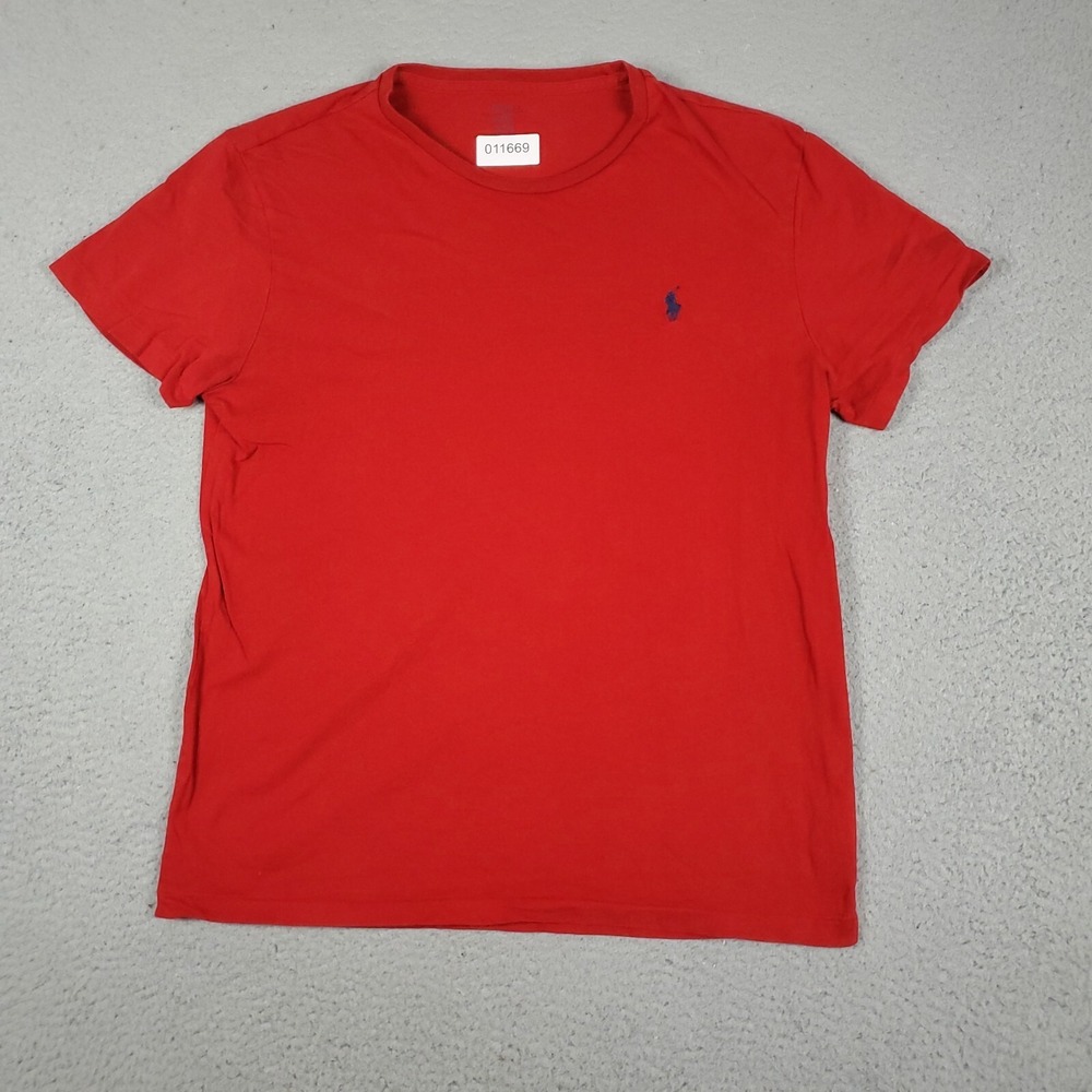 Polo Ralph Lauren Red Blue Pony Casual Short Sleeve T-Shirt Mens Size M *STAINED